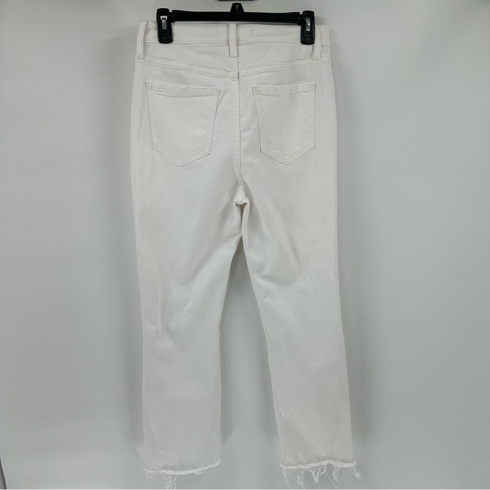 Eunina Ally Women Ultra High Rise 9 White Crop Jeans Distressed Hem Y2K Boho - Picture 5 of 11